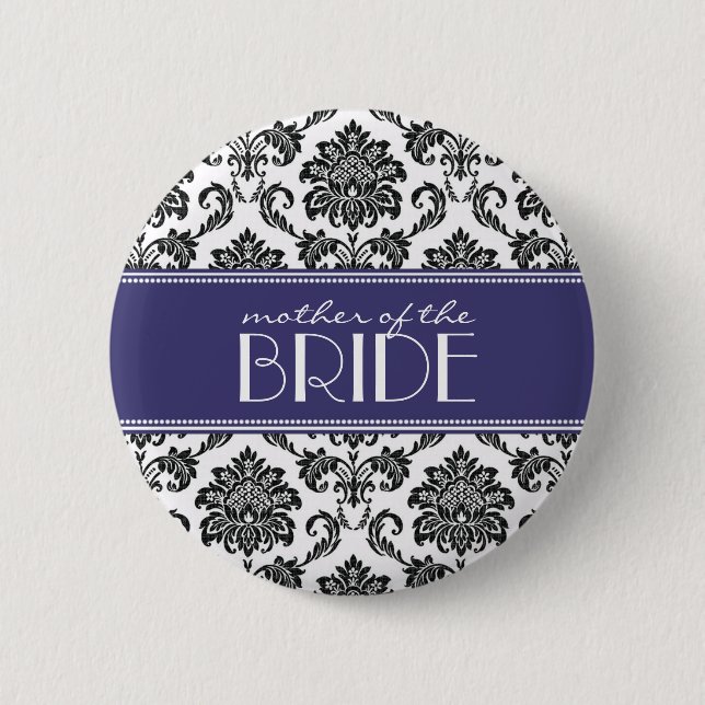 Mother Of The Bride Damask Button in Blue (Front)