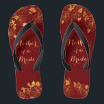 Mother of the Bride Dark Burgundy & Gold Foliage Jandals<br><div class="desc">These gorgeous Mother of the Bride Dark Burgundy and gold foliage flip flops have a dark burgundy background that is adorned with an intricate gold floral greenery pattern and customisable modern typography. The combination of the rich burgundy and the shimmering gold create an elegant and luxurious aesthetic. It's a beautiful...</div>