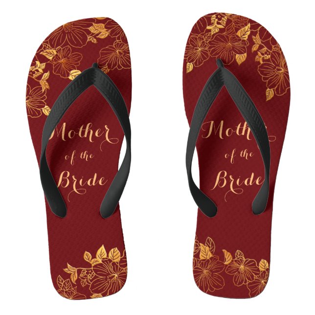Mother of the Bride Dark Burgundy & Gold Foliage Jandals (Footbed)