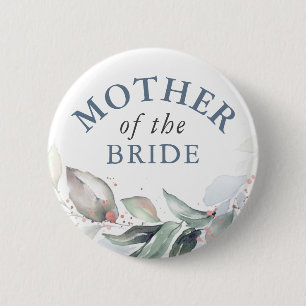 Mother of the Bride - Elegant Greenery Leaves 6 Cm Round Badge