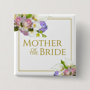 Mother of the Bride Elegant Pastel Spring Flowers 15 Cm Square Badge