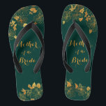 Mother of the Bride Emerald Green & Gold Foliage Jandals<br><div class="desc">These gorgeous Mother of the Bride emerald green and gold foliage flip flops feature golden foliage pattern and modern typography on timeless dark green background. It's a beautiful gift for your bridal party. View the collection on this page to find matching items. ♥Customise it with your information. ♥ If you...</div>