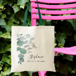 Mother of the Bride Eucalyptus Greenery Custom Tote Bag<br><div class="desc">This elegant Mother of the Bride Tote Bag is decorated with watercolor eucalyptus leaves in soft shades of green. Easily customizable. To edit further use the Design Tool to change the font, font size, or color. Because we create our artwork you won't find this exact image from other designers. Original...</div>