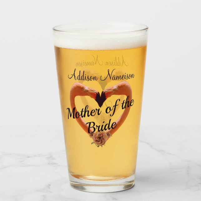 Mother of the Bride  Flamingo Wedding Heart Glass (Back Filled)