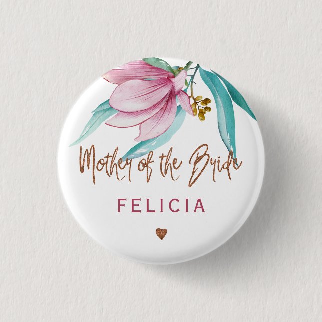 Mother of the bride floral copper bridal shower 3 cm round badge (Front)