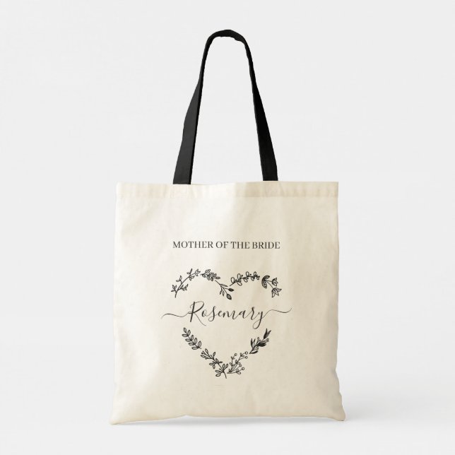 Mother of the Bride Floral Wildflowers Heart Tote Bag (Back)