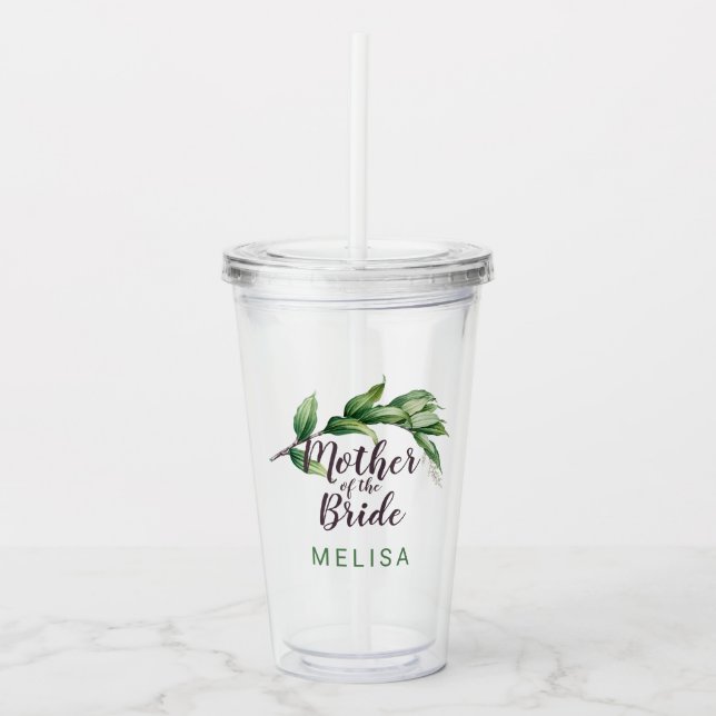 Mother of the Bride Foliage Personalised Acrylic Tumbler (Front)
