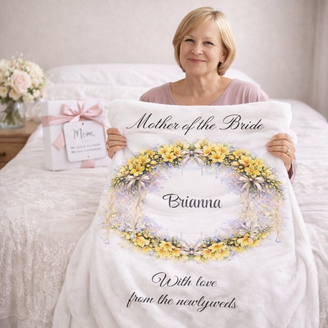 Mother of the Bride Freesia Wreath Wedding Gift  Fleece Blanket (Creator Uploaded)