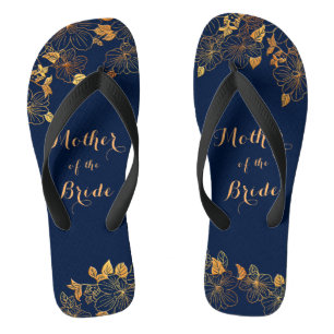 Mother of the Bride Gold Foliage Navy Blue Jandals