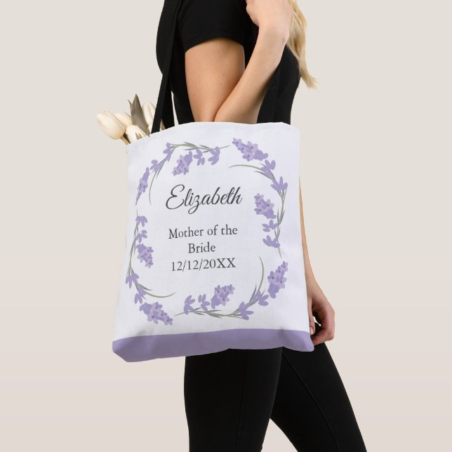 Mother of the Bride Groom Lavender Floral Wreath  Tote Bag (Close Up)