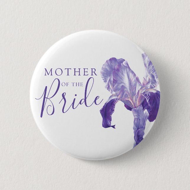 Mother of the bride iris purple wedding 6 cm round badge (Front)