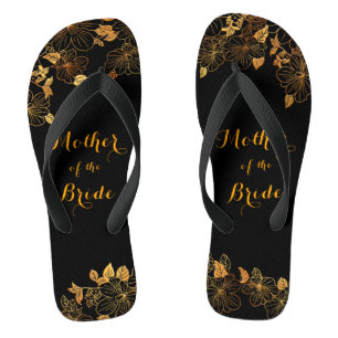 Mother of the Bride Luxury Black & Gold Foliage Jandals