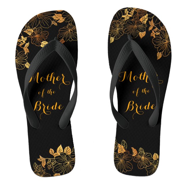 Mother of the Bride Luxury Black & Gold Foliage Jandals (Footbed)