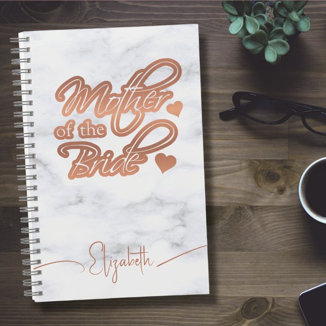 Mother of the Bride Modern Rose Gold Heart Marble Notebook (Creator Uploaded)
