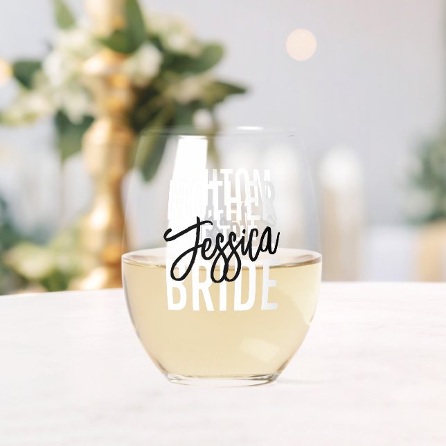 Mother of the Bride Monogram Signature Script Stemless Wine Glass (Insitu (Wedding))