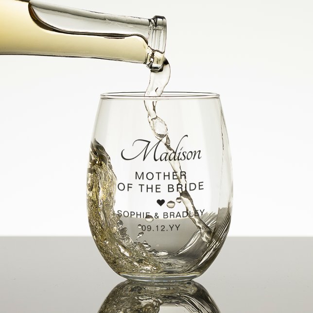 Mother Of The Bride Personalised Wedding Party Stemless Wine Glass (Creator Uploaded)