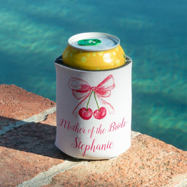 Mother of the Bride Pink Bow Coquette Wedding Can Cooler (In Situ Pool)