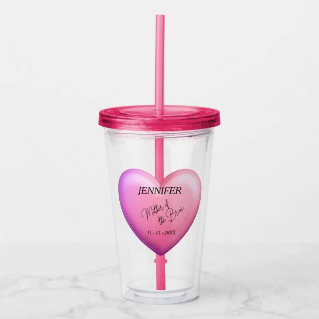 Mother of the Bride Pink Bridal Party Personalised Acrylic Tumbler (Front)