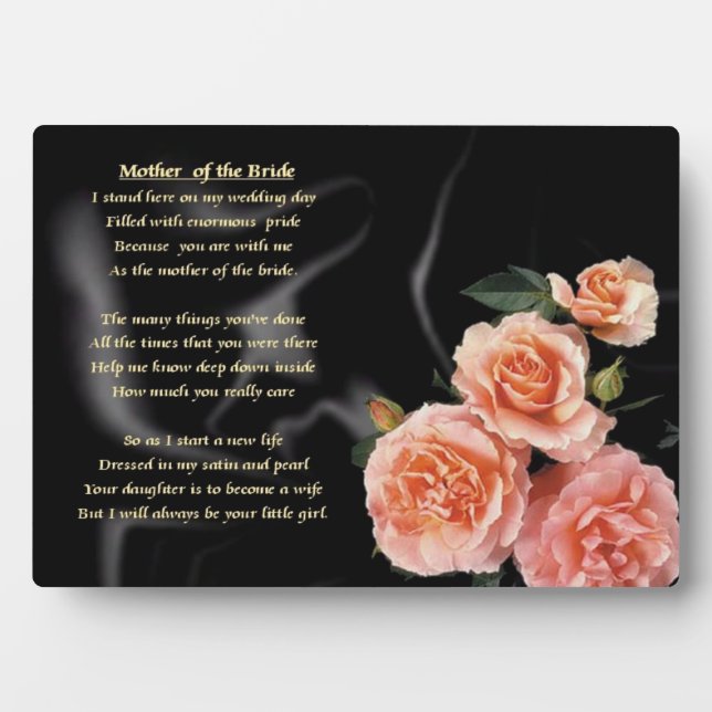 Mother of the Bride  Poem - Pink Flowers Plaque (Front)