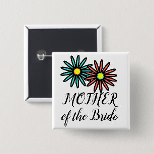 Mother of the Bride Pretty Turquoise Coral Flowers 15 Cm Square Badge