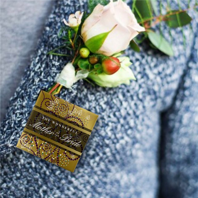 MOTHER OF THE BRIDE Purple Boho Spirals Wedding 15 Cm Square Badge (MOTHER OF THE BRIDE Purple Boho Dots Spirals Stylish Gold Wedding Pinback Button @ fat_fa_tin)