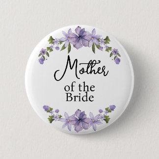 Mother of the Bride Purple Floral Wedding 6 Cm Round Badge