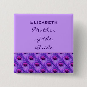 Mother of the Bride Purple Peacock Custom Name 15 Cm Square Badge