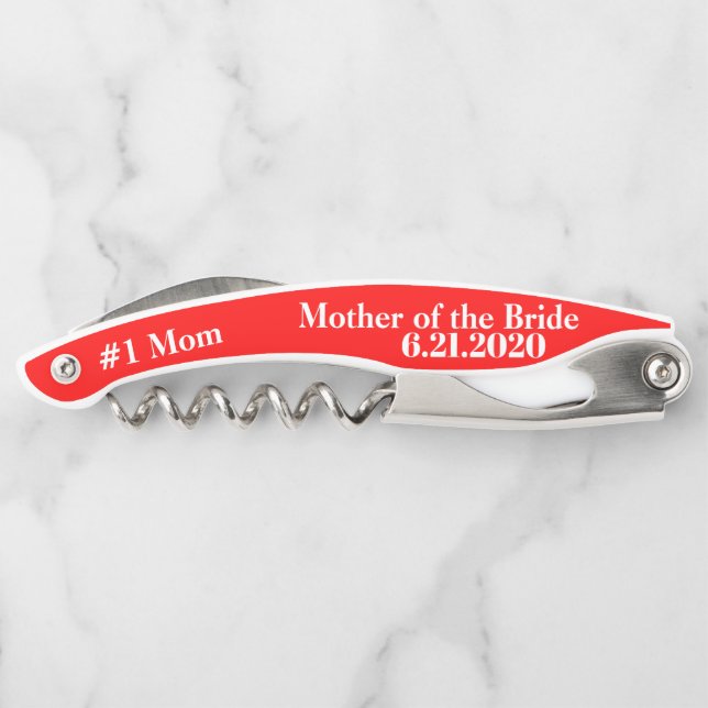 Mother of the Bride Red Wedding Favour Corkscrews (Back)