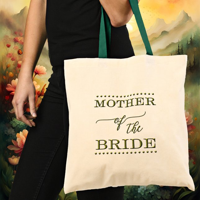 Mother of the Bride Script Green Tote Bag (An elegant Mother of the Bride tote bag featuring stylized green texts with script)