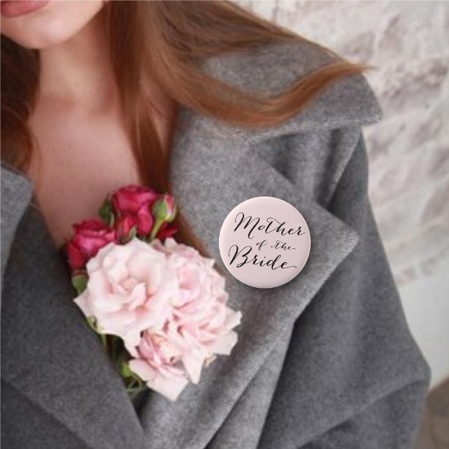 Mother of the Bride Script Wedding Bridal Party 6 Cm Round Badge (MOTHER OF THE BRIDE Classic Script Calligraphy Wedding Bridal Party Pin Button @ fatfatin_blue_knot)