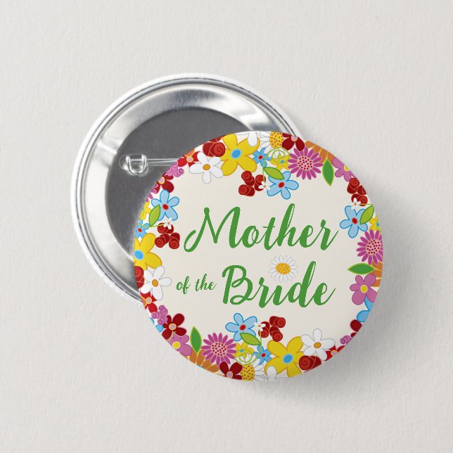 MOTHER OF THE BRIDE Spring Flower Wedding Name Tag 6 Cm Round Badge (Front & Back)