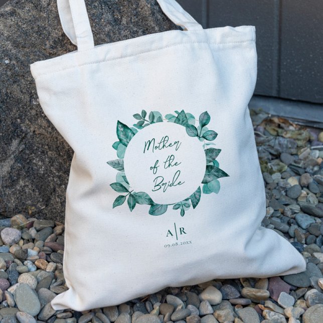 Mother of the Bride, Teal Greenery Wedding Party Tote Bag (Creator Uploaded)