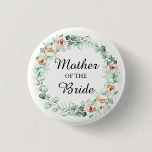 mother of the bride ,watercolor eucalyptus wreath 3 cm round badge