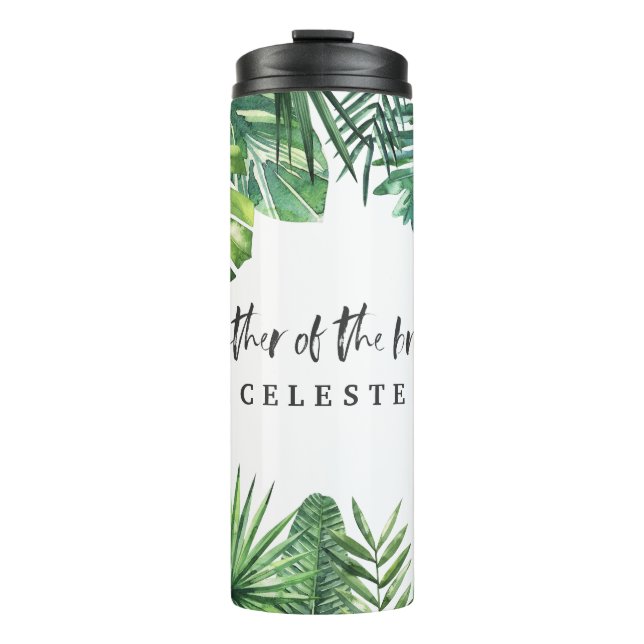 Mother of the bride watercolor tropical leaf thermal tumbler (Front)