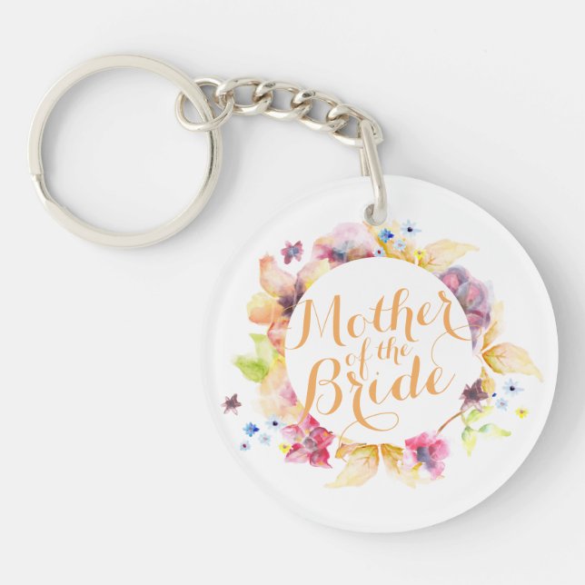 Mother of the Bride Watercolor Wedding Keychain (Front)