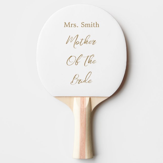 Mother Of The Bride Wedding Gift Favour Gold White Ping Pong Paddle (Front)
