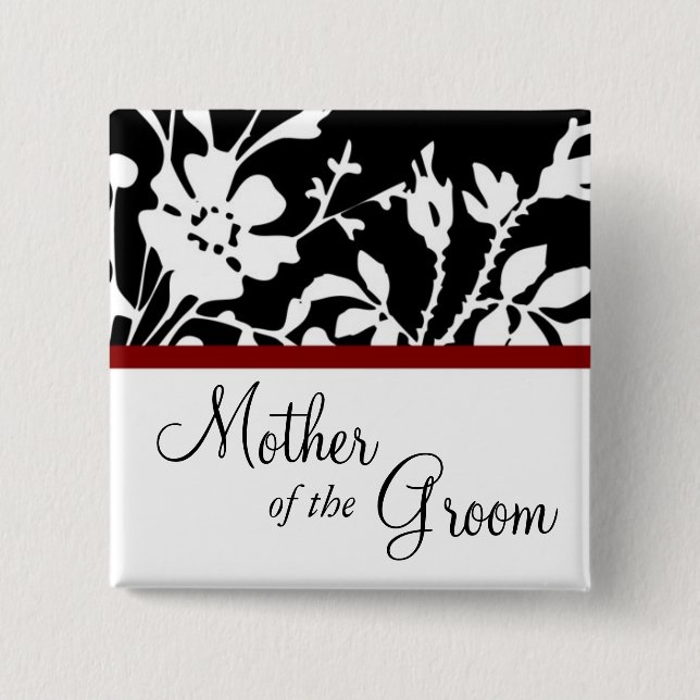 Mother of the Groom Black and White Floral Button (Front)