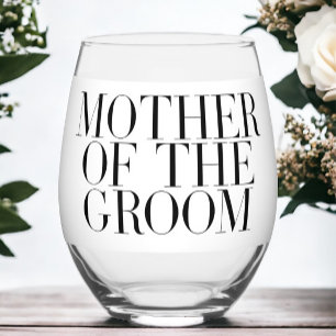 Mother of the Groom Black Modern Elegant Custom  Stemless Wine Glass
