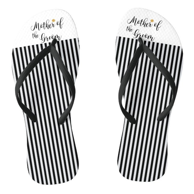 Mother of the Groom black stripes gold flower Jandals (Footbed)