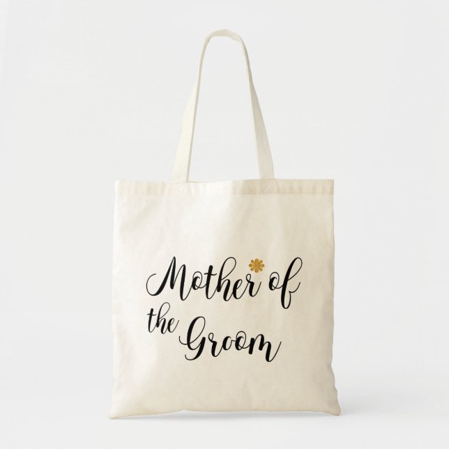 Mother of the Groom Black Text Gold-Flower-Modern Tote Bag (Front)