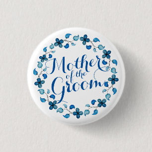 Mother of the Groom Blue Floral Wedding Button