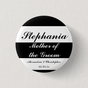 "Mother of the Groom" Bold Stripes w/ Names & Date 3 Cm Round Badge
