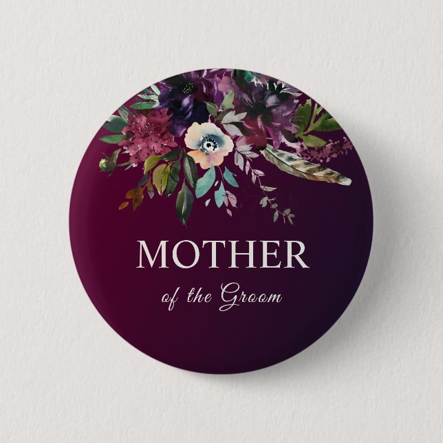 Mother Of The Groom Burgundy Floral Bouquet 6 Cm Round Badge (Front)