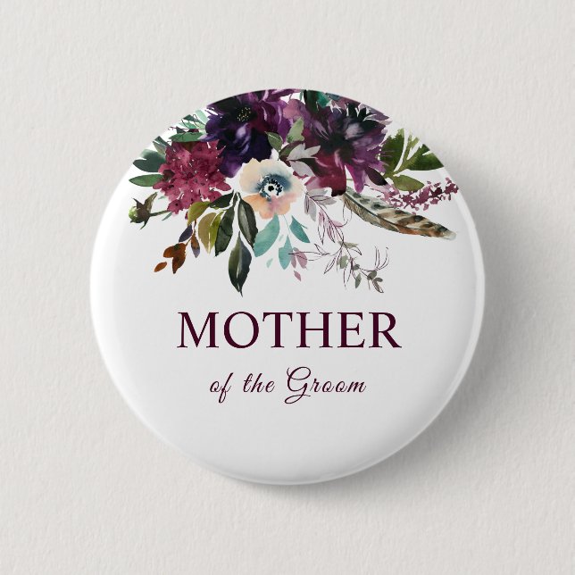 Mother Of The Groom Burgundy Floral Bouquet White 6 Cm Round Badge (Front)