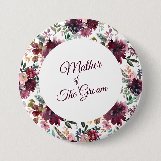 Mother Of The Groom Burgundy Garden Flower Pattern 7.5 Cm Round Badge (Front)