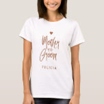 Mother of the groom copper glitter typography name T-Shirt<br><div class="desc">Glam elegant mother of the groom custom bridal shower t-shirt with a copper glitter brushed handwritten like typography script and a small heart.           Easy to personalise with her name.            Suitable for trendy modern glamourous wedding bridal parties.</div>