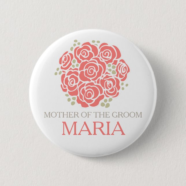 Mother of the groom coral posy wedding pin button (Front)