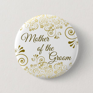 Mother of the Groom Elegant Gold Filigree Wedding 6 Cm Round Badge