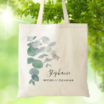 Mother of the Groom Eucalyptus Greenery Custom Tote Bag<br><div class="desc">This elegant Mother of the Groom Tote Bag is decorated with watercolor eucalyptus leaves in soft shades of green. Easily customisable. To edit further use the Design Tool to change the font, font size, or colour. Because we create our artwork you won't find this exact image from other designers. Original...</div>
