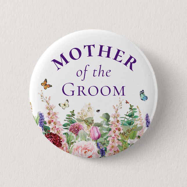 Mother of the Groom - Floral Butterfly 6 Cm Round Badge (Front)